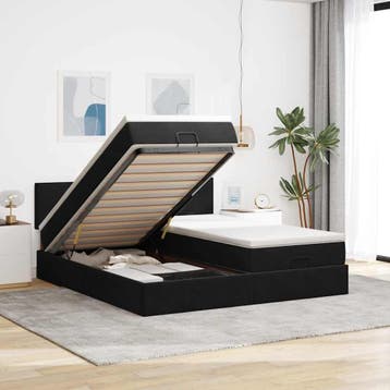 vidaXL Ottoman bed met matrassen en LEDs 160x200cm fluweel, Verzenden, Zwart, 200 cm, Stof
