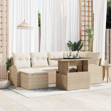 vidaXL Tuin Sofa Set 7 st Beige en Crème poly rattan, Verzenden, Nieuw, Rotan, 7 zitplaatsen