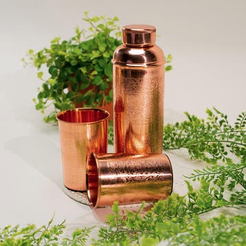 Puur Koperen Set: Fles (± 750 ml) + 2 Bekers Bloempatroon, Ophalen of Verzenden, Nieuw