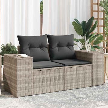 vidaXL Tuinbank 2-zits met kussens poly rattan lichtgrijs, Verzenden, Nieuw