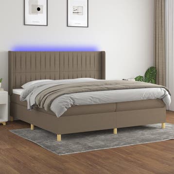 vidaXL Boxspring met matras en LED stof taupe 200x200 cm, Verzenden, Overige maten, 200 cm, Stof