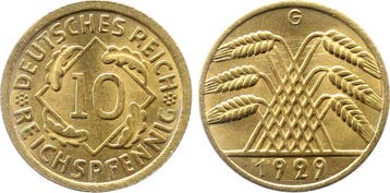 10 Pfennig Duitsland 10 Reichspfennig 1929 G J 317 gouden..., Verzenden