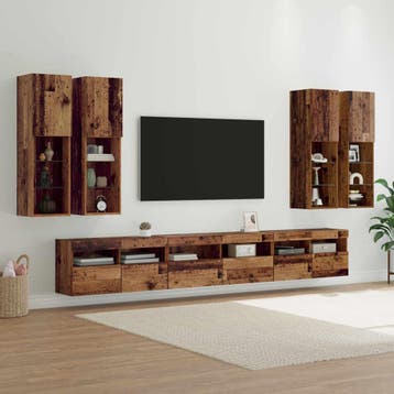 vidaXL TV Wandkast Set 7 st Oud Hout Bewerkt hout, Minder dan 50 cm, Verzenden, 100 tot 150 cm, Nieuw