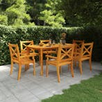 vidaXL 7-delige Tuinset massief acaciahout, 6 zitplaatsen, Nieuw, Tuinset, Verzenden