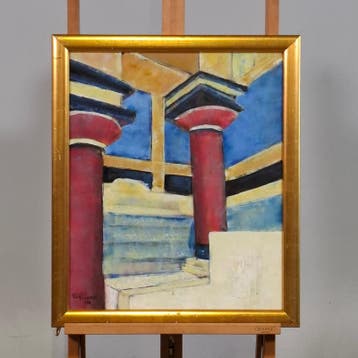 Acryl schilderij op doek, Maya Wildevuur, Tempel, 1998, Nieuw