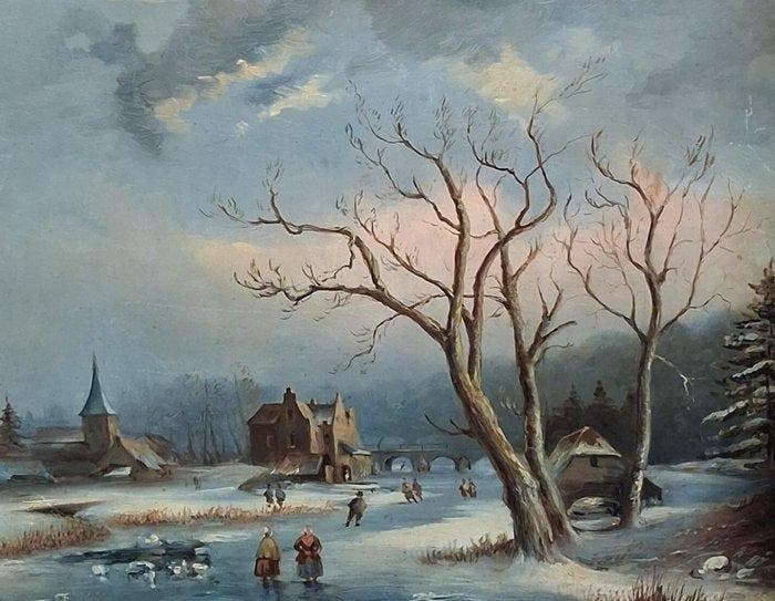 Hollandse school (XX) - Antiek Hollands winterlandschap, Antiek en Kunst, Kunst | Schilderijen | Klassiek