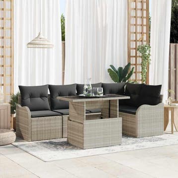 vidaXL Tuin Sofa Set 6 st Lichtgrijs Poly Rattan, Verzenden, Nieuw, Rotan, 6 zitplaatsen