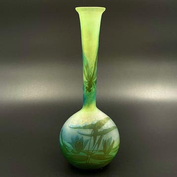 Emile Gallé - Vaas - Glas - Libelle waterlelie vaas, Antiek en Kunst