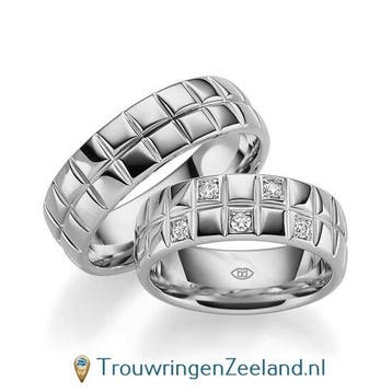 Trouwringen in platina 600/950 glans gepolijst in vierkan..., Verzenden, Nieuw