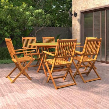 vidaXL 7-delige Tuinset massief acaciahout, 6 zitplaatsen, Nieuw, Tuinset, Verzenden