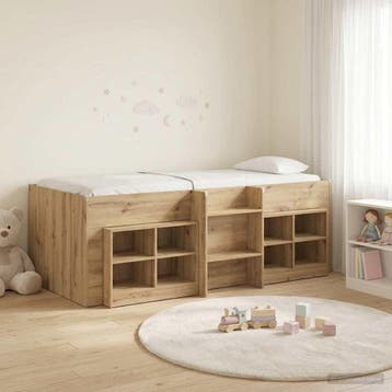 vidaXL Loft Bed Frame met Kast 3 st Artisanaal eiken Bewerkt, Verzenden, Nieuw, Bruin, Hout