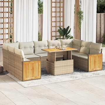 vidaXL 10-delige Loungeset met kussens poly rattan acacia, Verzenden, Nieuw, Loungeset