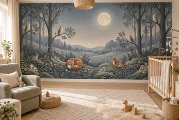 Bosdieren behang met maan – fotobehang kinderkamer, Verzenden, Fotobehang
