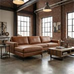 Leren hoekbank Match - 2.5-zits arm rechts + Longchair arm, 250 tot 300 cm, Bohemian, Industrieel, Modern, Scandinavisch, Hoekbank
