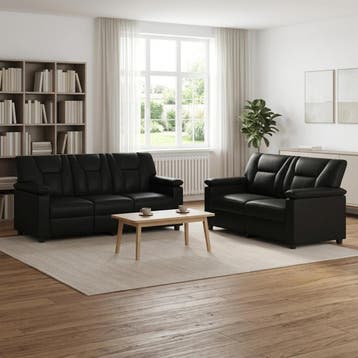 vidaXL Bankstel 2 pcs Zwart Kunstleer, Verzenden, Nieuw, Leer, 150 tot 200 cm