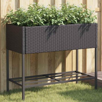 vidaXL Plantenbakken met schap 2 st 90x40x75 poly rattan, Verzenden, Nieuw
