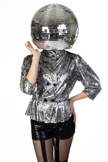 KIMU® Discobal Hoofd Volwassenen Ø 40 cm Disco Head Spiegelt, Ophalen of Verzenden, Nieuw, Feestartikel, Carnaval