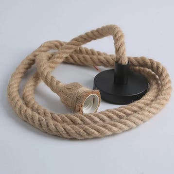 Retro Houten Touw Hanglamp - Vintage Industrieel Design met, Verzenden, Nieuw