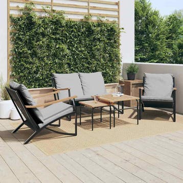 vidaXL 5-delige Balkonset met kussens staal zwart, Verzenden, Nieuw, Rvs