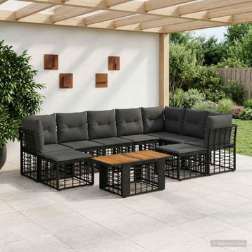 vidaXL Tuinbankenset 10 st Zwart en Donkergrijs poly rattan, Verzenden, Nieuw