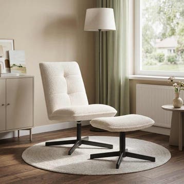 vidaXL Draaistoel met voetenbank Crèmekleurig Bouclé, Huis en Inrichting, Verzenden, Nieuw