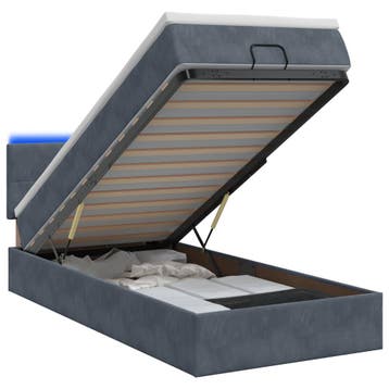 vidaXL Ottoman Bed met Matrassen en LED Donkergrijs 100 x, Verzenden, Nieuw, Grijs, Stof