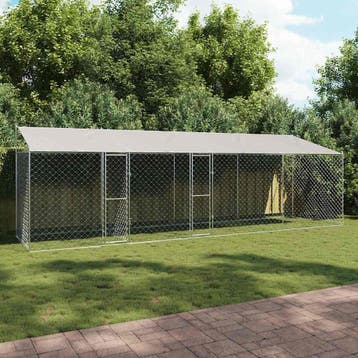 vidaXL Hondenkooi met Dak Zilver 800 x 200 x 256 cm Staal en, Verzenden, Nieuw