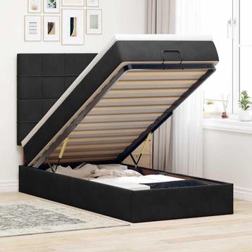 vidaXL Ottoman bed met matrassen 90x190cm fluweel zwart, 90 cm, Eenpersoons, Verzenden, Zwart