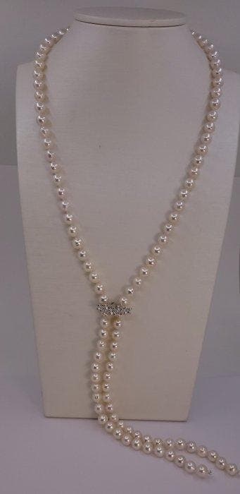 Halsketting 7x7,5 mm dubbele Akoya-parels, Zilver, Nieuw