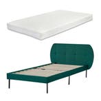 Gestoffeerd bed Porvoo met bedbodem en matras 90x200 cm donk, Verzenden, Nieuw