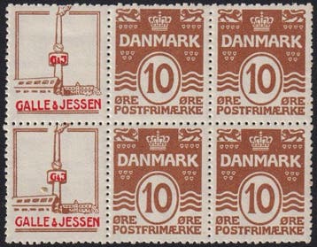 Denemarken 1934 - Cijfer in ovaal aangepast 10 uur bruin in, Gestempeld