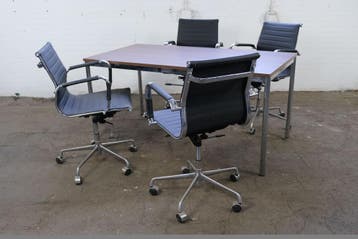 Kantinetafel noten 160x80 chroom frame 76 cm tweedehands, Verzenden, Gebruikt