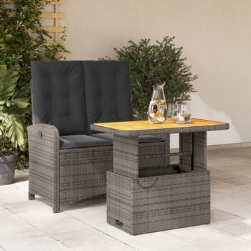 vidaXL 2-delige Tuinset met kussens poly rattan grijs, Tuin en Terras, Verzenden, Nieuw, 2 zitplaatsen, Tuinset
