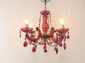 Lamp - Spinnenkroonluchter, vintage, fuchsia, met, Antiek en Kunst