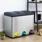 3-vaks Prullenbak – 24L/45L Roestvrij Staal – Pedaalemmer, Huis en Inrichting, Woonaccessoires | Prullenbakken, Verzenden, Nieuw