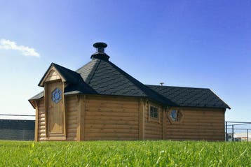 Finse kota met sauna buitensauna grillhuis Scandinavisch, 200 tot 400 cm, 3 ramen of meer, 250 tot 500 cm, Blokhut