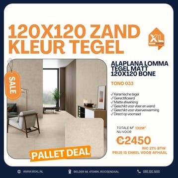 Palletdeal Zand kleur MATT tegel 120x120 – 132 m² - 033, 60 cm of meer, Nieuw, Ophalen of Verzenden, 10 m² of meer