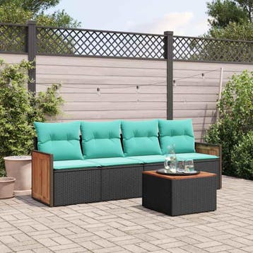 vidaXL 5-delige tuinbankset met kussens van zwart polyrotan, Tuin en Terras, Verzenden, Nieuw