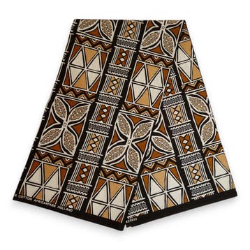 Afrikaanse print stof - Bruin en wit Bogolan Symbols - 100%, Hobby en Vrije tijd, Stoffen en Lappen, Ophalen of Verzenden, Nieuw