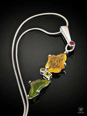 Geelgroene tourmalijn ketting - 925 sterlingzilver - Unieke