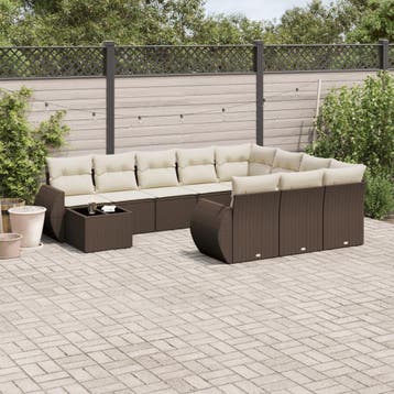 vidaXL 11-delige Loungeset met kussens poly rattan bruin, Verzenden, Nieuw, Loungeset