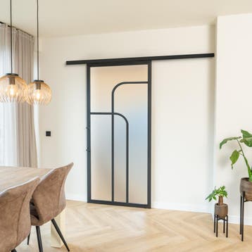 Stalen Schuifdeur koofsysteem - 4 Vlaks rond - Matglas, 75 tot 150 cm, Nieuw, 150 tot 225 cm, Metaal