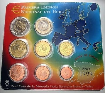 3,88 Euro,munten set 1 Cent-2 Euro 1999 Spanien Juan Carlos, Verzenden