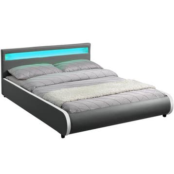 Gestoffeerd bed Sevilla - 140 x 200 cm - Donkergrijs - LED V, Verzenden, Nieuw