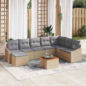 vidaXL Tuinbankenset 9 st Beige poly rattan, Verzenden, Nieuw, Meer dan 8 zitplaatsen