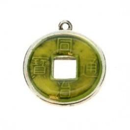2 x Chinese geluksmunt emaille 20 x 23mm oogje: 1,5mm Lime, Ophalen of Verzenden, Nieuw, Bedel