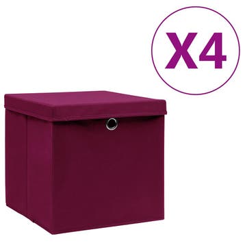 vidaXL Opbergboxen met deksel 4 st 28x28x28 cm donkerrood, Huis en Inrichting, Verzenden, Nieuw