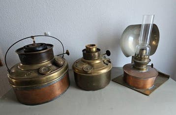 Maritieme objecten (3) - Koper- 3 olie lampen boot