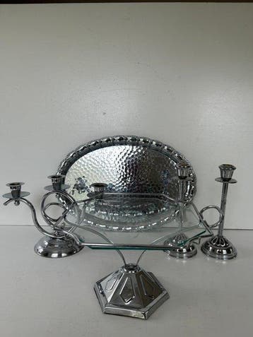 Kaarsenhouder (5) - Chrome/metaal - serveerblad/taartschaal, Antiek en Kunst, Curiosa en Brocante