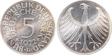 5 Dm Duitsland 5 duitse Mark 1972 G stgl J 387 Erstabschl..., Verzenden